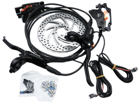 סט מעצורים הידראולי XOD 610 בוכנה כפולה קומפלט קדמי 1.10 /אחורי 1.90 כולל ניתוק חשמלי + 2 רוטורים עבים